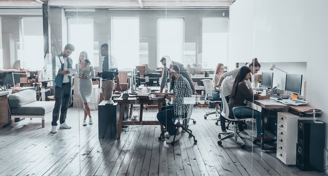 busy office, team relying on technology