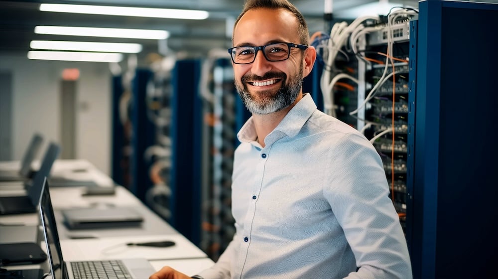 Managed IT provider in server room. Helping with strategic IT plan