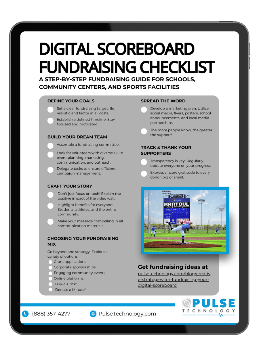A preview of the digital scoreboard fundraising checklist on a tablet.