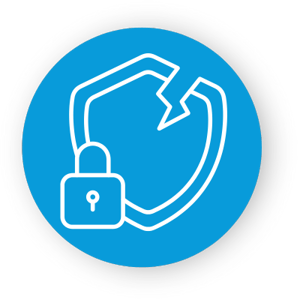 A broken shield with a padlock in front. A broken shield with a padlock in front.