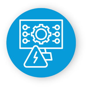 A computer screen with a gear on it and a warning sign in front of it. A computer screen with a gear on it and a warning sign in front of it.