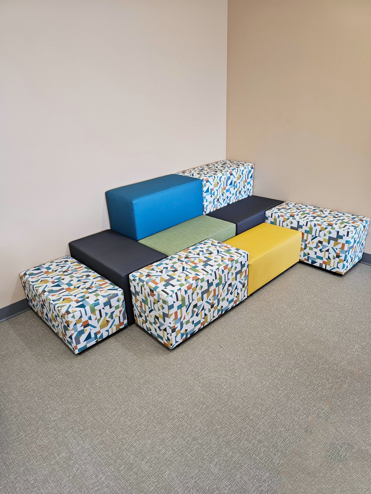Hon Tangram bench seating in a corner Hon Tangram bench seating in a corner