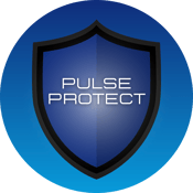 The Pulse Protect logo. A blue circle with a shield on top that says Pulse Protect.