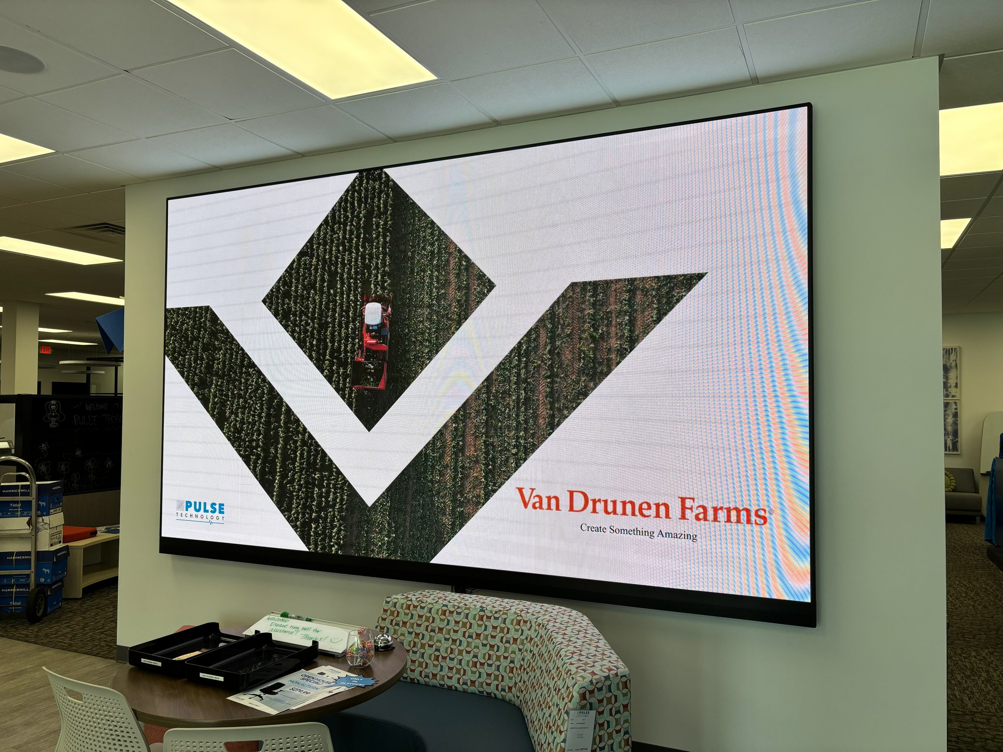 Van Drunen Farms Logo on White LED Board