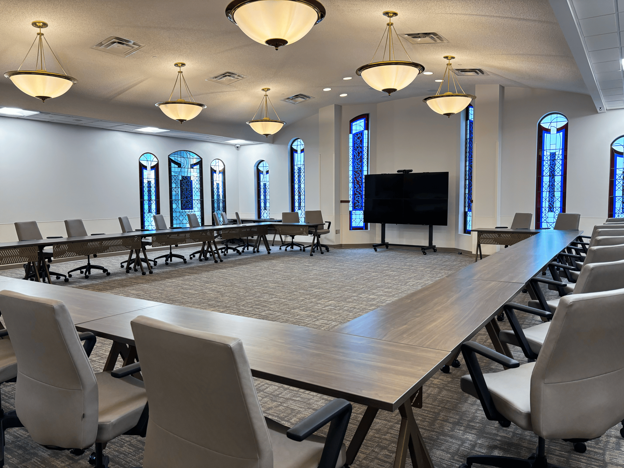 Chapel windows surround what is now the meeting place for YMCA Southlake's top decision-makers