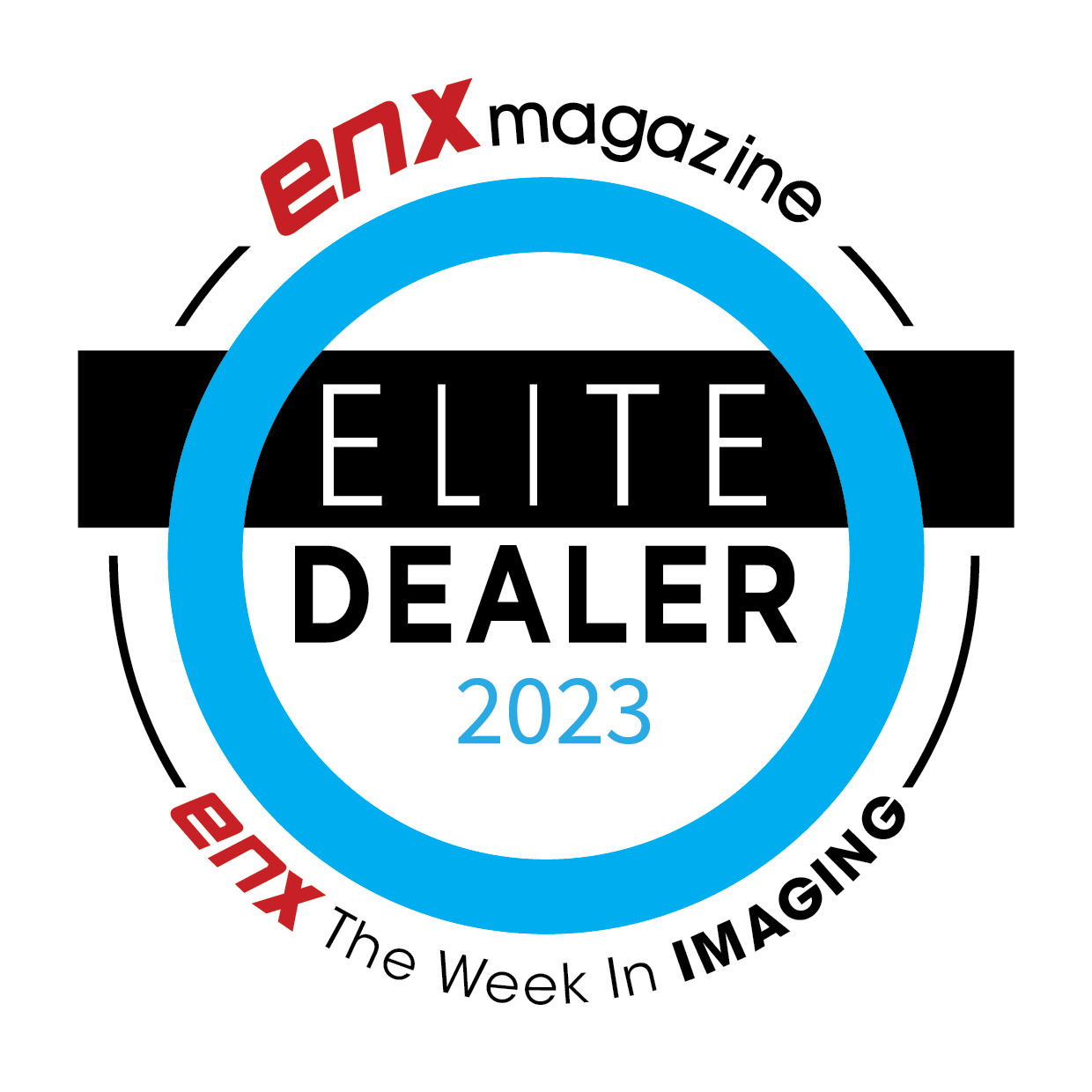 The logo for the Elite Dealer 2023 Award from ENX Magazine