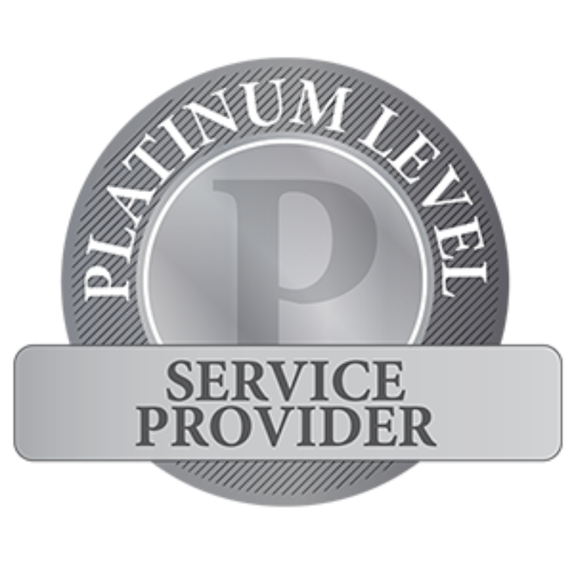 A silver logo that says Platinum Level Service Provider