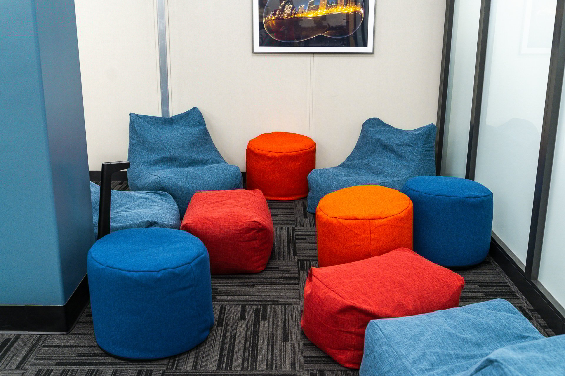 Red and blue bean bags Red and blue bean bags
